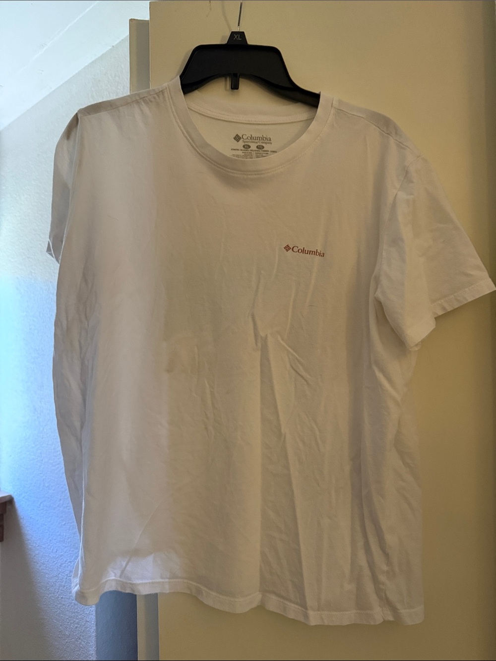 Columbia White Tee with Small Red Logo